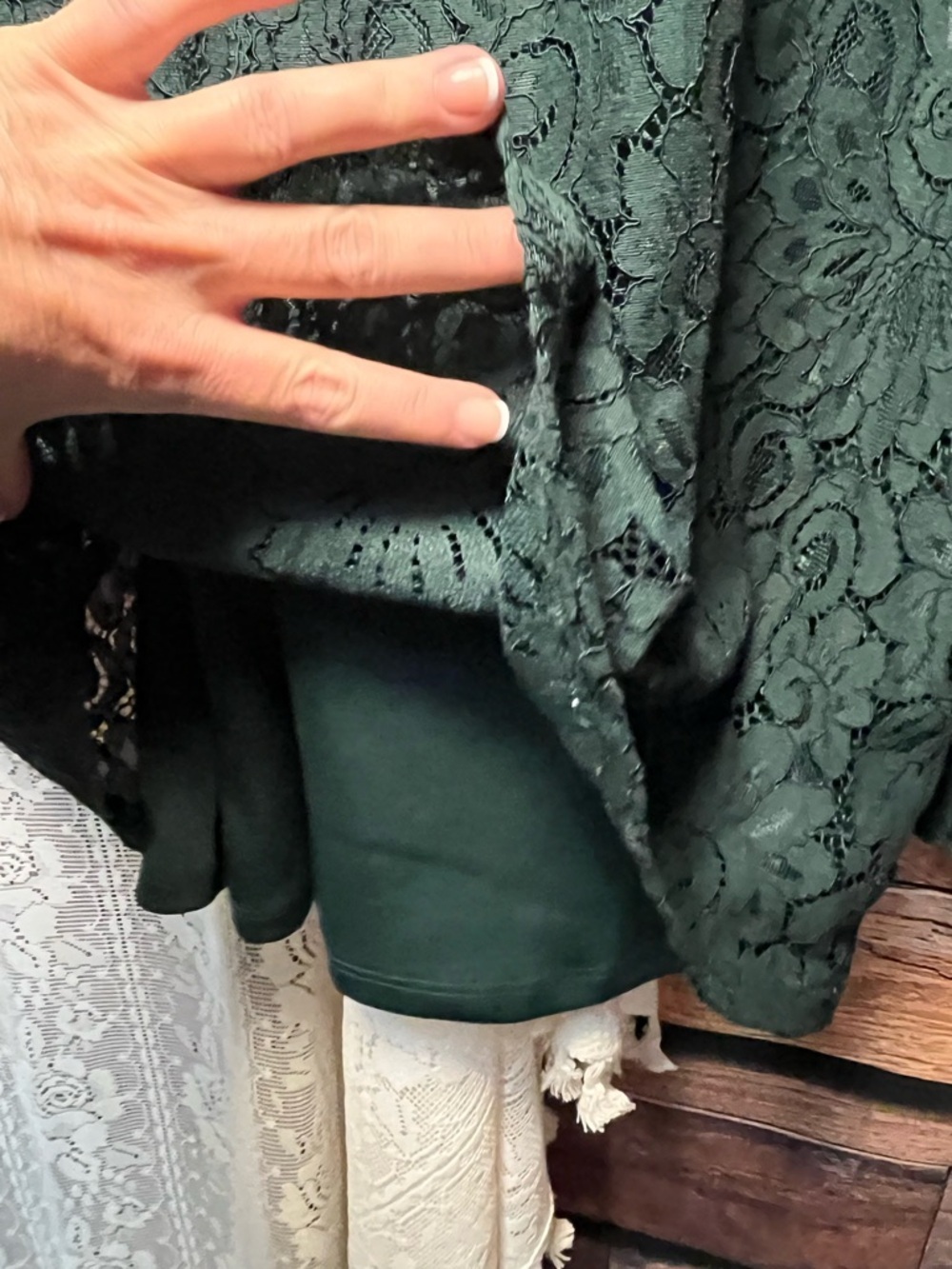 Adiva Dark Green Lace Ruffle-Neck Blouse (237) - Picture 8 of 9